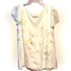 GIUSY Made in Italy 100% Silk Floral top Size M Feminine Romantic flowy Whimsy